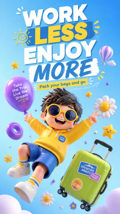 Playful travel motivation cartoon poster