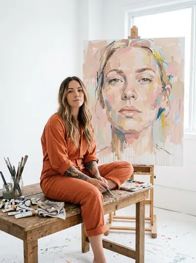 Bright Modern Art Studio with Smiling Artist