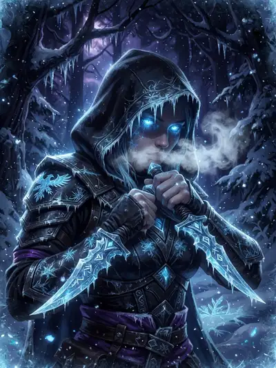 Dark fantasy frost assassin concept art