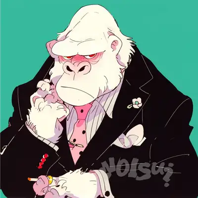Albino gorilla in black suit with style ref