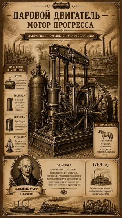 Steam Engine Invention Sepia Industrial Poster