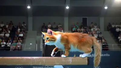 Gymnast Cat Triple Somersault on Balance Beam