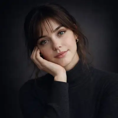 Ultra-realistic studio portrait in a gray turtleneck