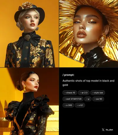 Black and Gold Fashion Photography Prompt