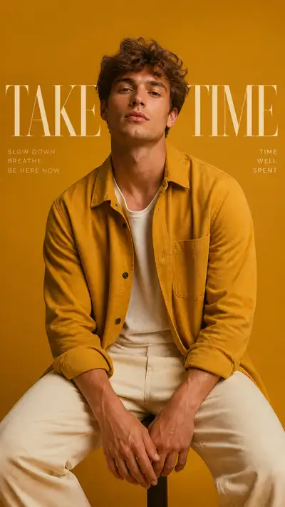 Editorial campaign portrait titled Take Time