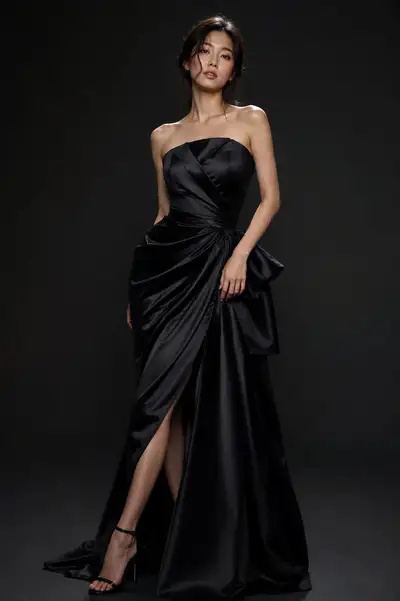 Luxury fashion studio portrait of a woman in a satin gown (GPT Image 2)