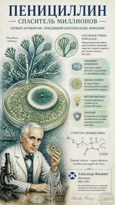 Penicillin Discovery Scientific Watercolor Poster