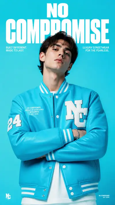 Symmetrical cyan varsity jacket streetwear poster