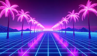 80's Futuristic Glowing Wireframe Landscape
