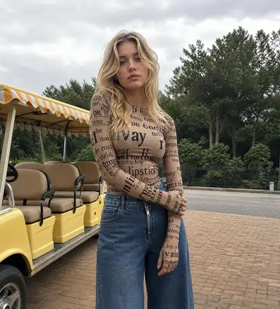 Photorealistic Woman in Typography Bodysuit