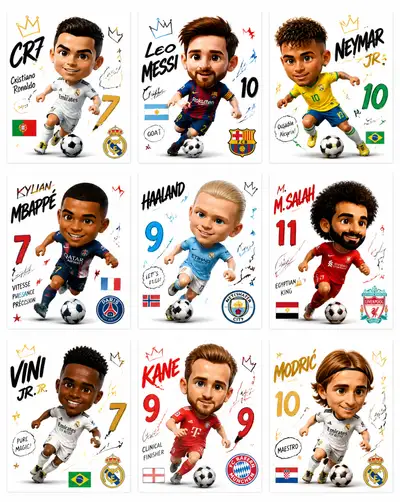 3x3 grid of chibi cartoon football player stickers