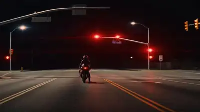 Cinematic Superbike Race at Night Intersection