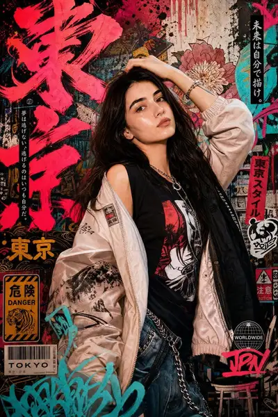 Japanese graffiti-inspired urban portrait poster