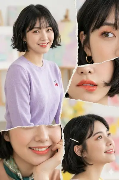 Portrait collage of a cheerful young woman