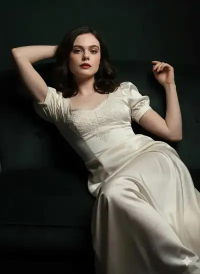 Retrato de Estudio de Arte Fino de una Mujer con Vestido Vintage