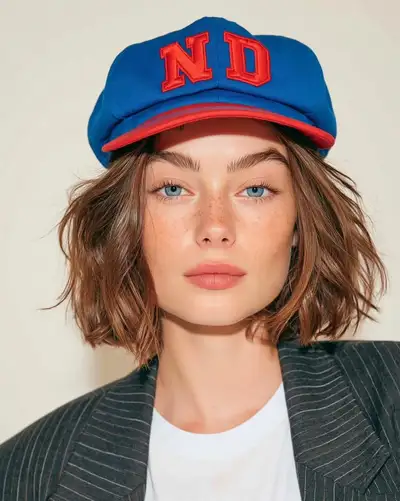 Prompt de retrato editorial de moda com boné do final dos anos 1990