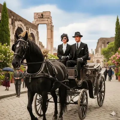 Pareja Vintage en Roma en Carruaje de Caballos