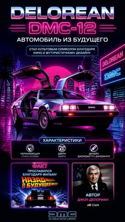 Synthwave neon poster of the DeLorean DMC-12