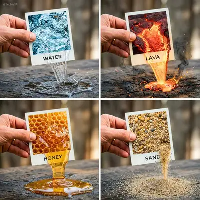 Polaroid photo element flowing into real world concept