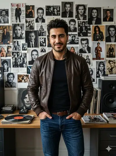 Stylish Man with Fashion Mood-Board Wall