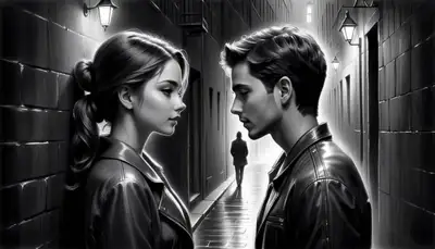 Charcoal Drawing of Two Friends in a Dark Alley