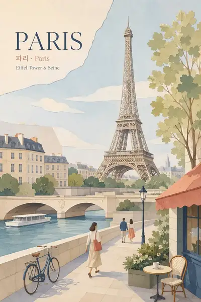 Paris Minimal Pastel Paper-Collage Illustration
