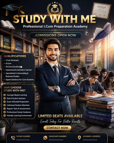 Coaching academy advertisement poster with teacher and classroom