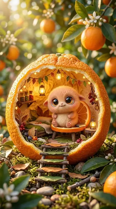 Cozy Fruit House Fantasy Scene