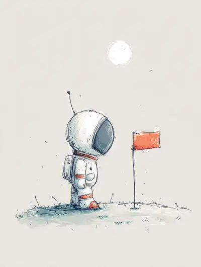 Lonely astronaut on white moon