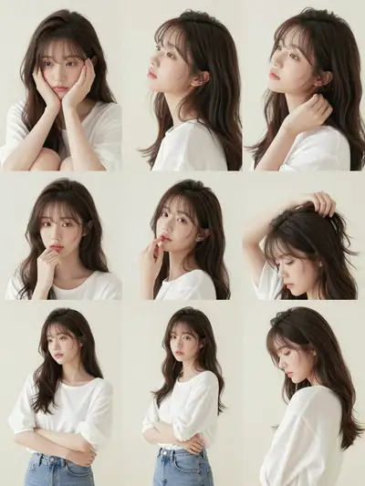Six-pose Korean editorial portrait series with air aesthetic