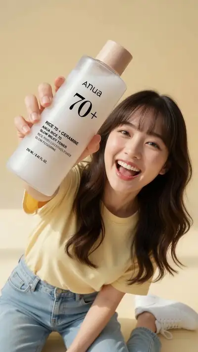 Photographie produit K-beauty tenant un flacon de tonique
