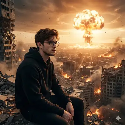 Apocalyptic Cityscape with Mushroom Cloud