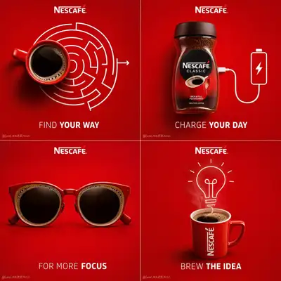Nescafe four-panel minimalist concept coffee ad campaign