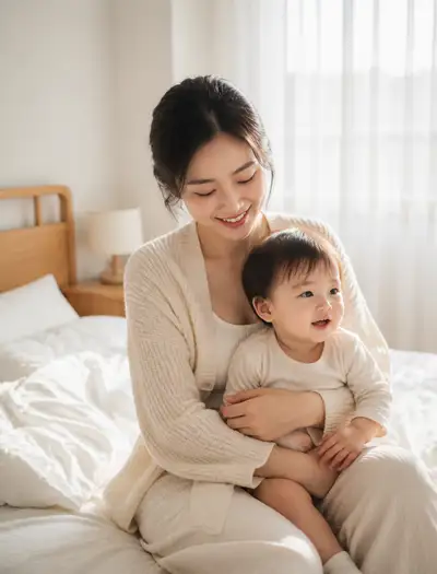 Warm mother and child portrait in soft morning light