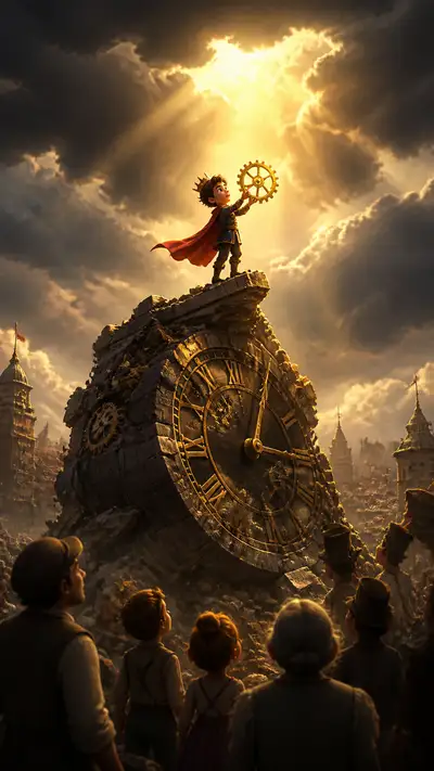 Small Prince Holds the Last Gear of a Collapsed Clocktower