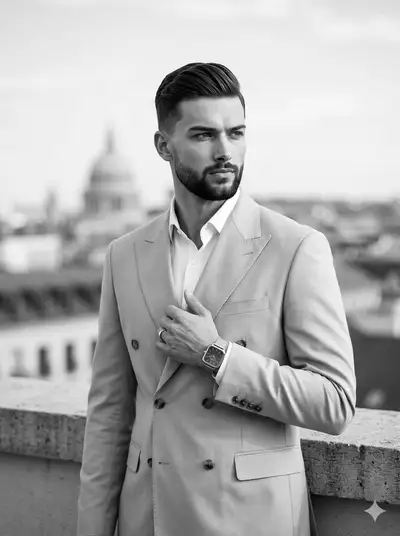Monochrome editorial menswear portrait