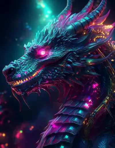 Cyber-schamanischer Drache mit Aurora-Palette