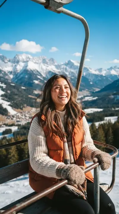 Ski Lift Candid Winter Photo