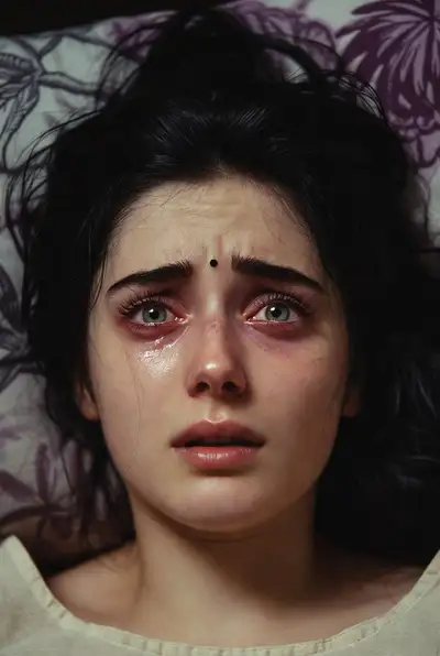 Cinematic Close-Up Portrait of a Tearful Woman