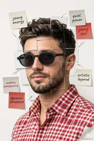 Editorial Portrait with Deconstructed Face and Sticky Notes