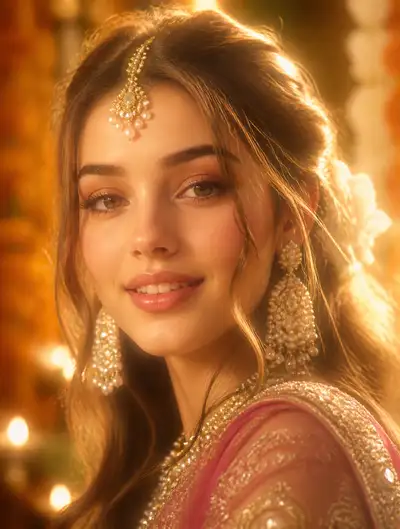 Golden-hour portrait with traditional Indian jewelry