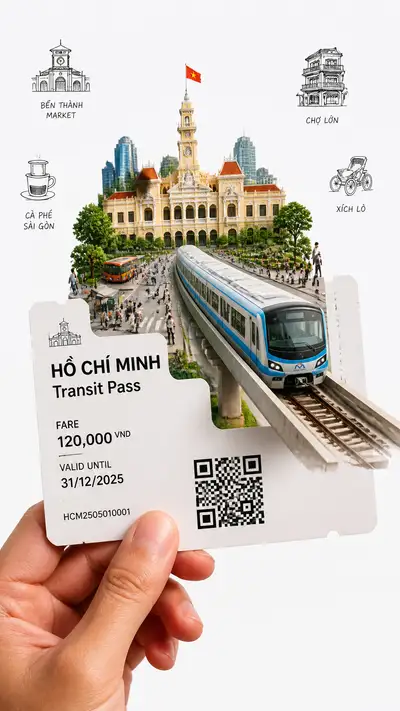 Transit ticket portal travel illustration for a city