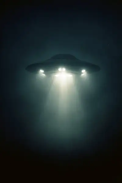 UFO Abduction Foggy Cinematic Scene