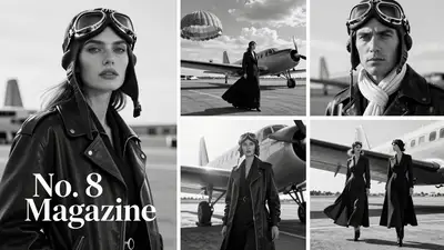 Vintage aviation fashion editorial magazine collage