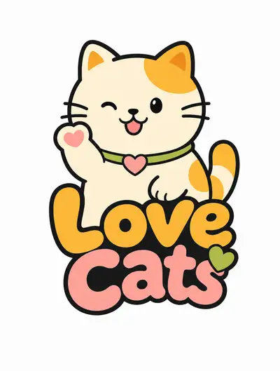 Rounded cartoon cat logo mark for a pet brand
