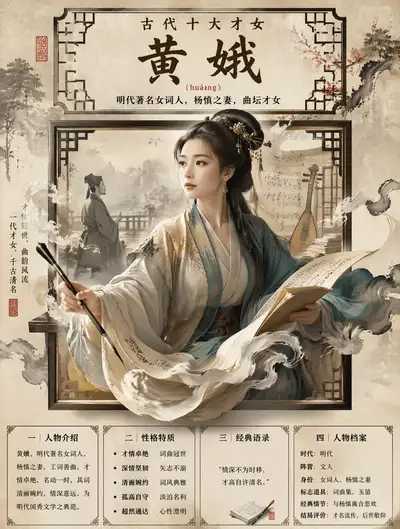 Chinese classical figure information poster with a 3D pop-out effect