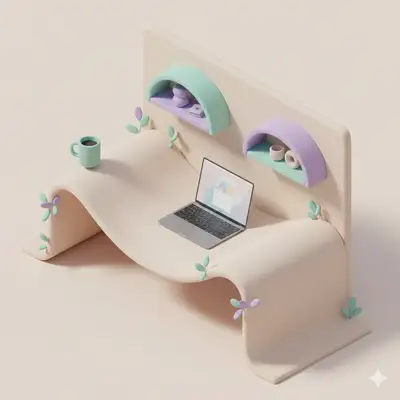 3D Isometric Pastel Home Office Scene