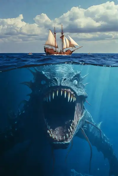 Epic Split-Ocean Scene with Sea Dragon