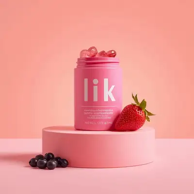 Pink Gummy Vitamin Jar 3D Render Prompt
