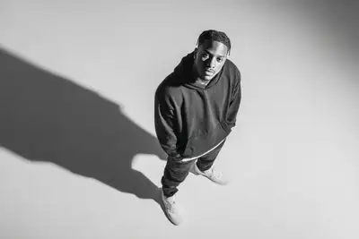 Overhead studio fashion photo of any subject in an off-white void